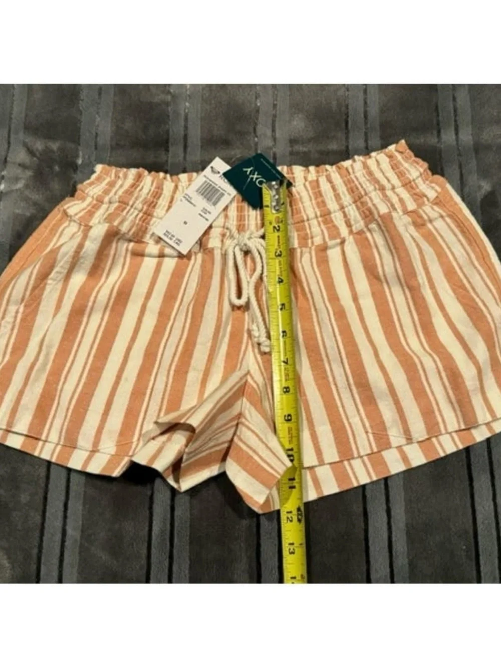 Roxy High-Waist Stripe Drawstring Shorts — Peach & White